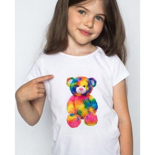 Japanese Harajuku kawaii tops cute animal bear letter cotton T-shirt short-sleeved casual shirt cartoon T-shirt boy girl clothes