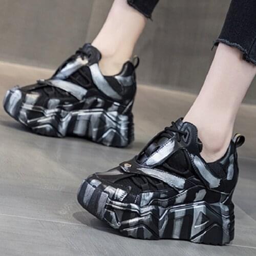 Spring Autumn Korean Style Wedges Height Increasing Platform Mixed Colors Genuine Leather Women Casual Sneakers Shoes