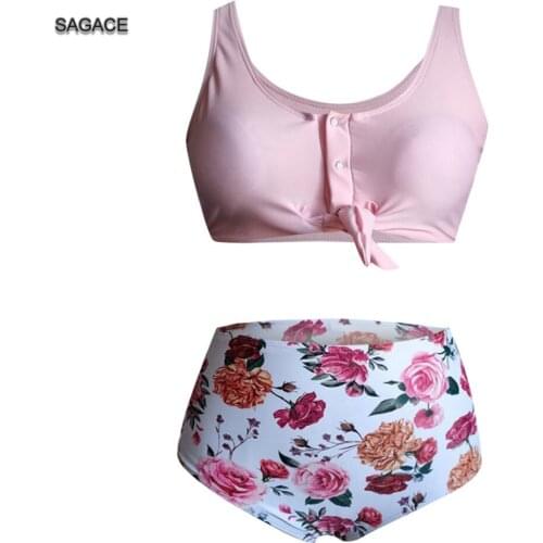 SAGACE 2-Piece Bikini Set Women Summer Split Swimsuit Sexy Floral Print tie Swimwear Lady 2020Holiday Beach Push Up biquini A423