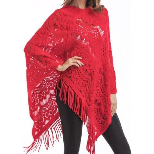 Fashion Casual Tassel Woman Cloak Pullover Batwing Sleeve Cloak Sleeveless Loose Knit Europe Style Christmas Sweater