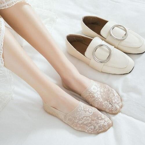 1 Pair Summer Woman Girls Lace Flower Short Boat Sock Antiskid Invisible Ankle Socks Women Set Thin Cool Anti-Slip Socks