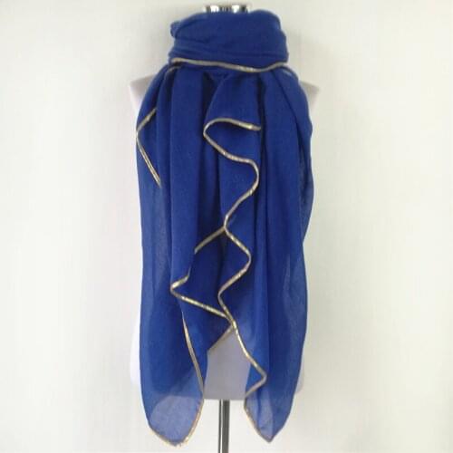 10pcs/lot High quality new pure color golden bead side bandana silk scarf Muslim hijab scarf wome independence packing