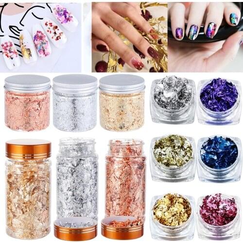 3/5/10g Nail Art Shiny Foil Leaf Gold Flakes Glitter Gilding Nail Art Decortion Silver Sequins Laser Flakes Slices Manicure Nail