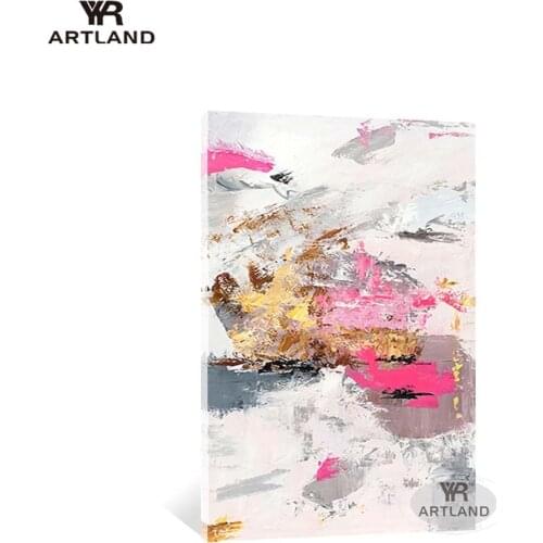 Abstarct wall art picture pink and gold landscape picture for wall decoration Hand drawn oil painting on canvas for living room