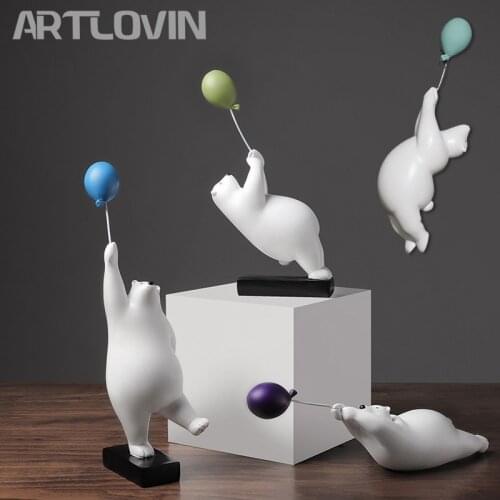 ARTLOVIN Creative Flying Bear Figurines Balloon Polar Bears Figure Home Wall Mount Decoration Resin Modern Gift for Boy/Man/Kids