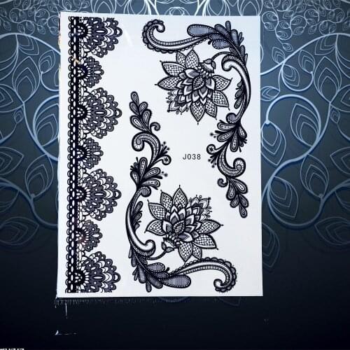 Body Art Flash Temporary Tattoo Stickers For Women Black Lotus Flower Arm Decals 20x15CM Waterproof Fake Lace Tattoo Sticker