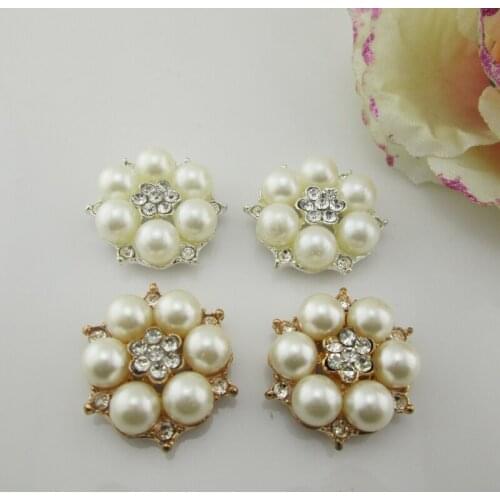 BT199 27mm)5pcs Flatback Rhinestone Button With Ivory Pearl For Hair Flower Wedding Embellishment