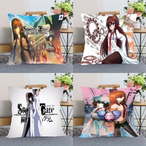 Steins Gate Pillow Case Modern Home Decorative Silk Fabric Pillowcase 40X40cm(one sides) For Living Room Pillow Cover 0511