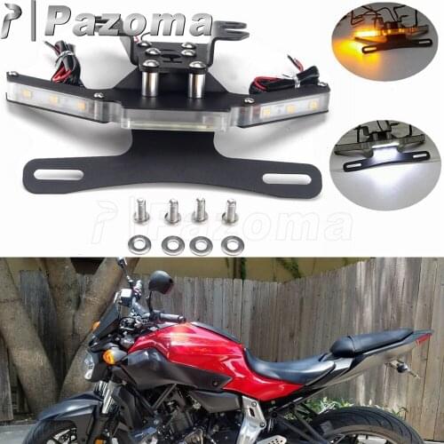 Motorbike License Plate Bracket Holder w/ Amber Turn Signal White Plate Lights LED Tail Tidy Kit for Yamaha FZ-07 MT-07 14-2020