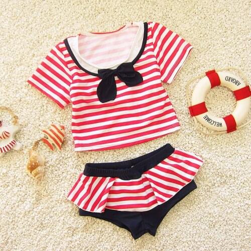 Baby Bikini Stripe Little Bow Kids Swimwear Girls Swimsuit Kids Bathing Suits Child Sets Beachwear Two-piece baby Swim Suits