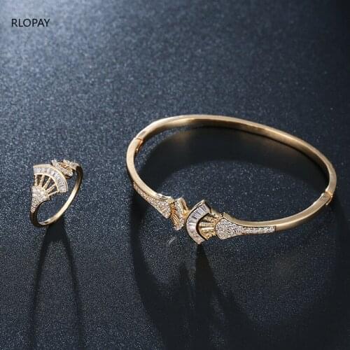 Elegant Bangle Set for Debutante Copper Bangle Ring Sets In Gold and Silver Color Dubai Bridal Bracelet with Ring