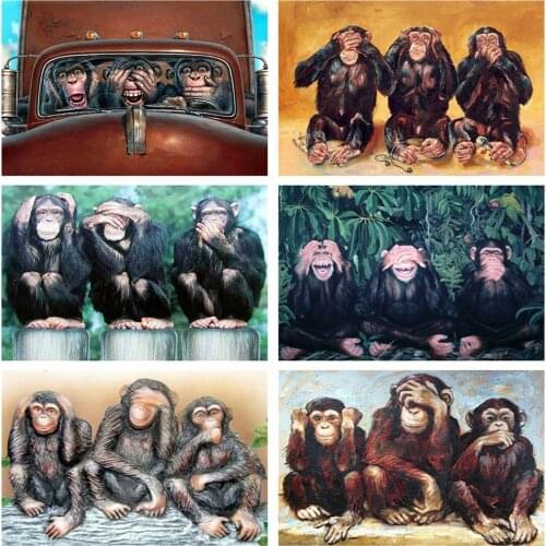 HUACAN Diamond Painting Full Square 5D Monkey Diamond Embroidery Sale Animal Handicraft Home Decoration