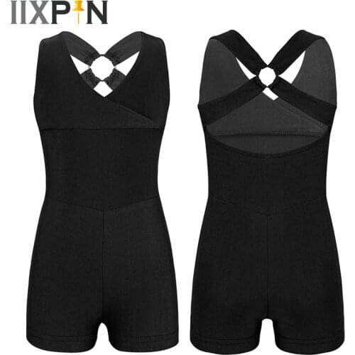 IIXPIN Girls Ballet Leotard Bodysuit Unitard Shorts Sleeveless V Neckline Cross Back Ballet Dance Gymnastics Leotard Jumpsuit