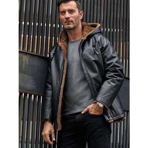 Imported Double-Sided Mink Fur Overcoat Mens Black Leather Jacket Short Cowhide Coat Thicken Winter Outwear