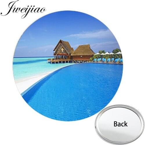 JWEIJIAO Bali Island Photo Anniversary One Side Flat Mini Pocket Mirror Compact Portable Makeup Vanity Hand Travel Purse Mirror
