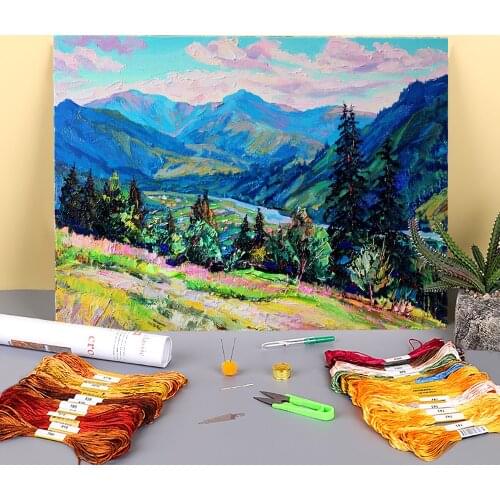 Landscape Carpathians Printed 11CT Cross Stitch Patterns Embroidery DMC Threads Handiwork Handicraft Needlework Different