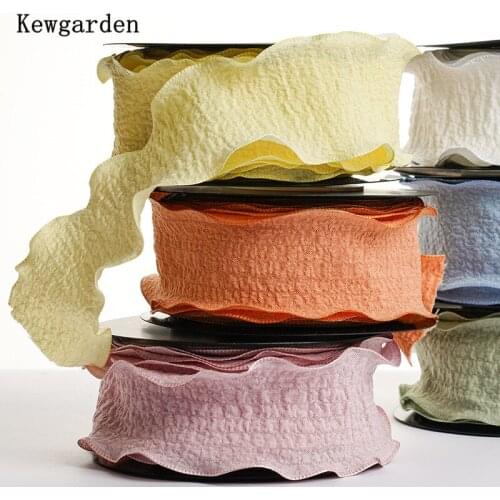 Kewgarden 1.5" 4cm Wrinkled Satin Ribbon Flower Gift Packing DIY Hair Bow Accessories Ribbons for Crafts Handmade 10 Yards