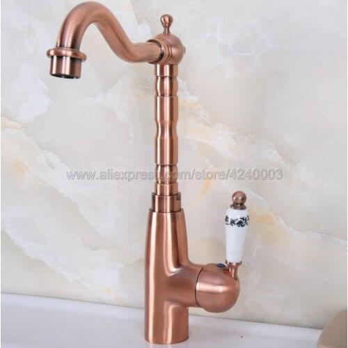Kitchen Faucets Red Copper Antique Kitchen Faucets Hot and Cold Water Mixer Tap Single Hole Mixer Tap Knf635