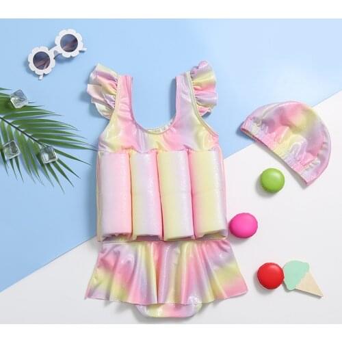 Summer Childrens Buoyancy Swimsuit one-piece rainbow color girls baby cute and sweet new fashion safety colorful bikini