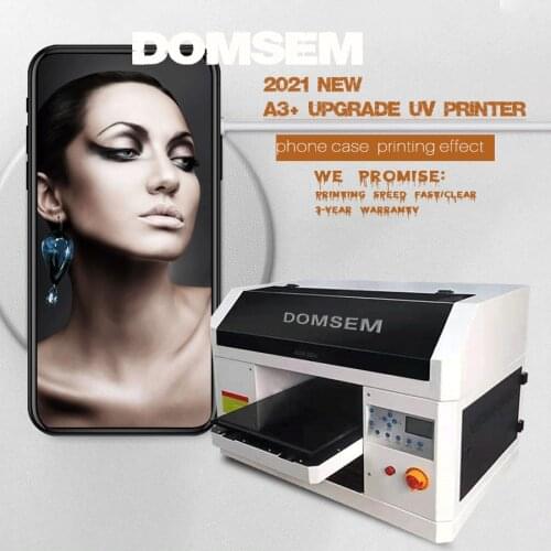 DOMSEM A3 UV Printer Full Automatic Inkjet Eco Solvent Printing Machine For phone case Cylinder wood glass printing Hot sale