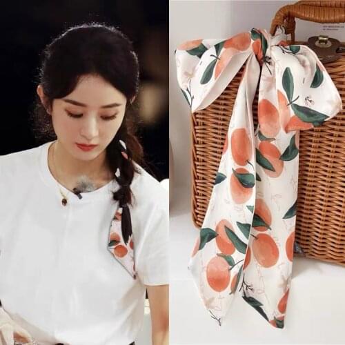 New online red banderole hair band insSilk scarf fruit French retro small square towel printed soft decoration for women
