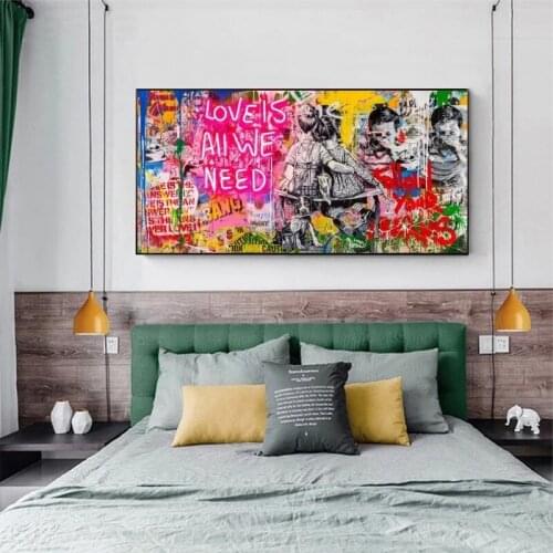 Posters and Prints Cuadros Banksy Art Love Is All We Need Canvas Graffiti Street Painting Wall Art Pictures for Home Decoration