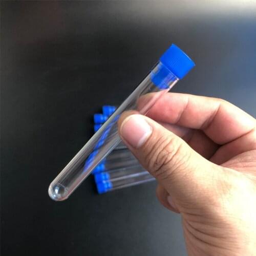 50pcs/lot 15x150mm Clear Plastic test tubes with plastic color stopper push cap for school experiments