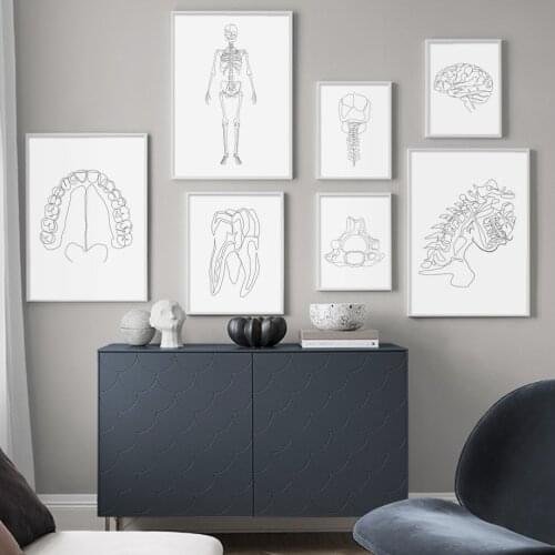 Line Drawing Human Anatomy Brain Skeleton Canvas Painting Nordic Posters And Prints Wall Art Pictures For Doctor Office Decor