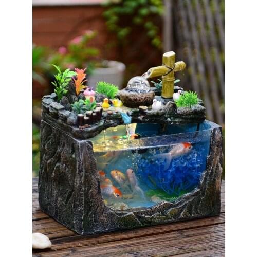 Rockery flowing water sitting room originality Small goldfish bowl household Aquatic animals the office desktop mini aquariums