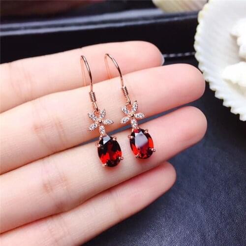 Female Cute Small Stars Dangle Earrings Charm Red Zircon Oval Stone Drop Earrings Vintage Rose Gold Pentagram Earrings For Women