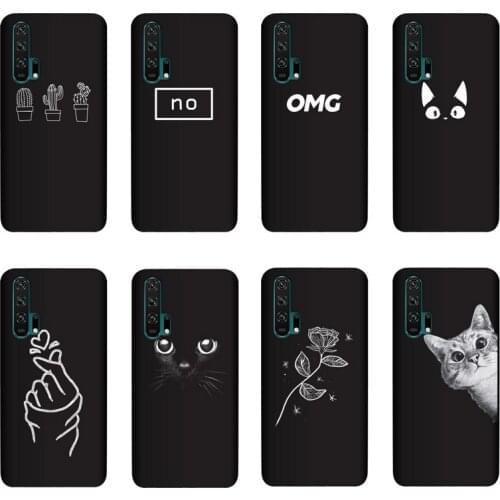 QAQsam Silicone Cover For Huawei Honor 20 Pro Case Painting Flower Cat Moon Matte Phone Cases Funda