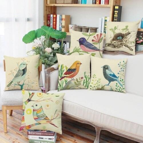 Cute Birds Printed Linen Cushion Cover For Sofa Throw Pillow Case Chair Car Seat Pillow cases 3D