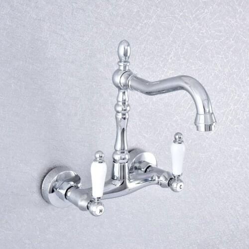 360 Swivel Polished Chrome Bathroom Basin Sink Mix Tap Dual Handles Wall Mounted Kitchen Basin Sink Mixer Faucet Nsf776