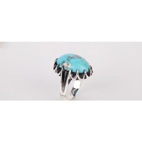 UM US JEWELRY Turquoise Natural Stone Hand Embroidered 925 Sterling Silver Men Ring