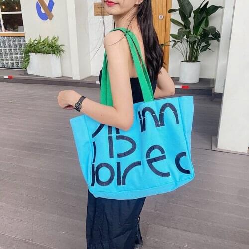 Yeqofcd Leisure Canvas Bag Letter Printing Female Fashion Tote Bags Versatile Ins Large Capacity Handbag For Shopping