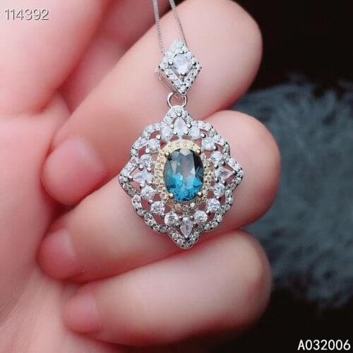 KJJEAXCMY fine jewelry 925 pure silver inlaid natural blue topaz girl new Pendant Necklace classic clavicle chain support test