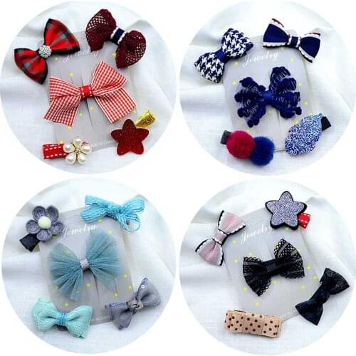 5PCS/set Flowers Hair Clips Girls Cartoon Hairpins Toddlers Kids Children Crown Bows Barrettes Hair Accessories Headwear