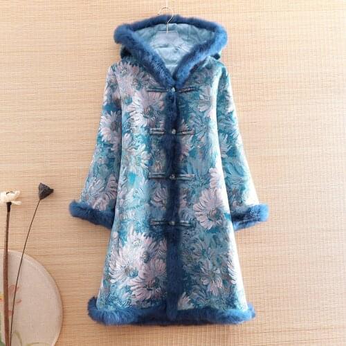 Winter Women Parka Outerwear Retro Oil Painting Jacquard Elegant Loose Lady Warm Luxurious Thick Trench Coat Female S-XXL
