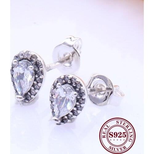 DoDoFly Original 925 Sterling Silver Earrings Sparkling Teardrop Silver Colour Earrings For Girlfriend Women Gift Jewelry