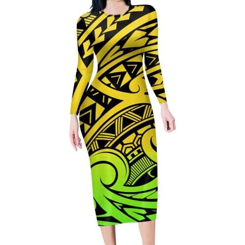 HYCOOL Women Autumn Long Sleeve Sexy Dresses Hawaii Flower Ladies Casual O-Neck Elegant Winter Spring Dresses 2020 Polynesian