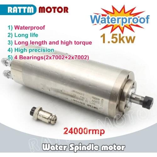 1.5KW ER11 Waterproof Water cooling spindle motor for CNC 24000rpm 4 bearing for lathe machine