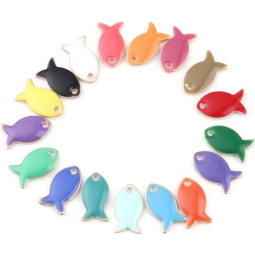 10PCs Copper Double Sided Small Fish Enamelled Sequins Charms Pendant For Jewelry Making Findings Gold Color Setting 14mm x 8mm