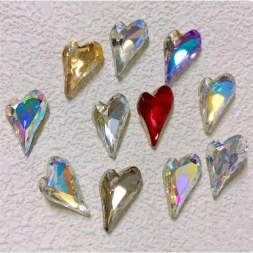 10PCS Glass Nail Art Stones Crooked-Peach-Heart Rhinestone 5 Color Jewelry Diamond Pointback Decoration