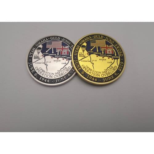 2pcs/lot 75th anniversary of Normandy landing Silver Gold Plated Coin 1944-2019 D-DAY Normandy France Commemorative Coins