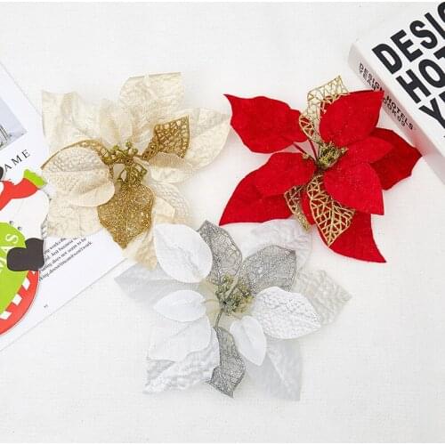 20pcs 22cm Artificial Hollow Christmas Flower Heads For Xmas Tree Wedding Bridal Bouquet Table Hotal Bar Decoration