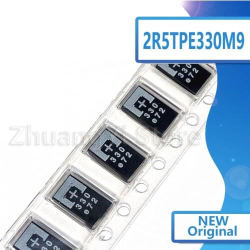 5-10-20piece) 100% New 2R5TPE330M9 330UF 2.5V 330 SMD Tantalum Capacitors Polymer POSCAP Type D ultra-thin 7343 D7343 Original