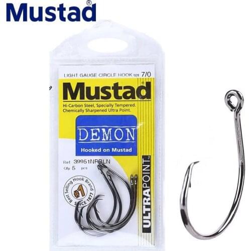 5 Packs/lot Mustad 39951 Carbon Steel Big Game Tuna Sea Fishing Circle Hooks