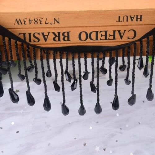 Free Ship Tassel Beaded Trim 8cm Width Black Lace Ribbon Fashion Women Sewing Clothing Dress Decoration Accessories