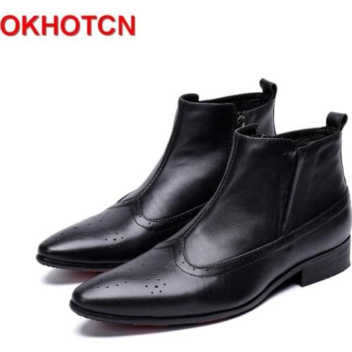 New Spring Autumn Men Ankle Boots Breathable Pointed Toe Mens Boots Black Solid Mens Leather Motorcycle Boots Zip Botas Hombre