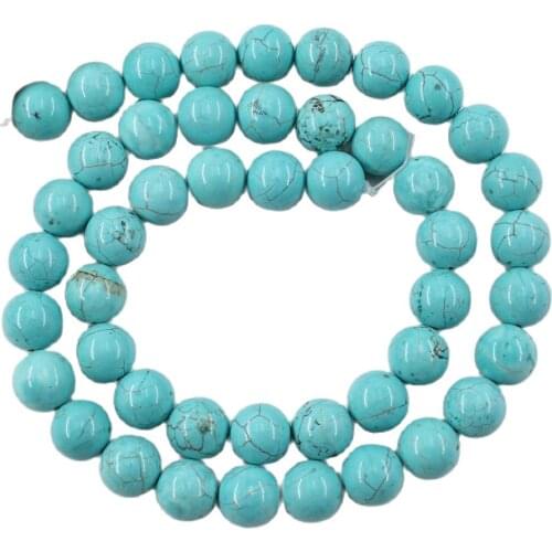APDGG Natural Stone 2 Strands 8MM Smooth Round Blue Turquoise Loose Beads 15.5" Strands For Necklace Bracelet Jewelry Making DIY